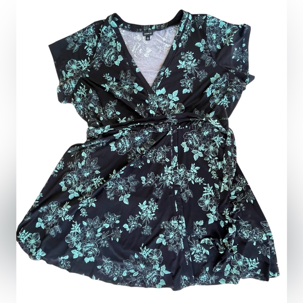 Torrid Floral Wrap Dress in Black and Green - Picture 1 of 9